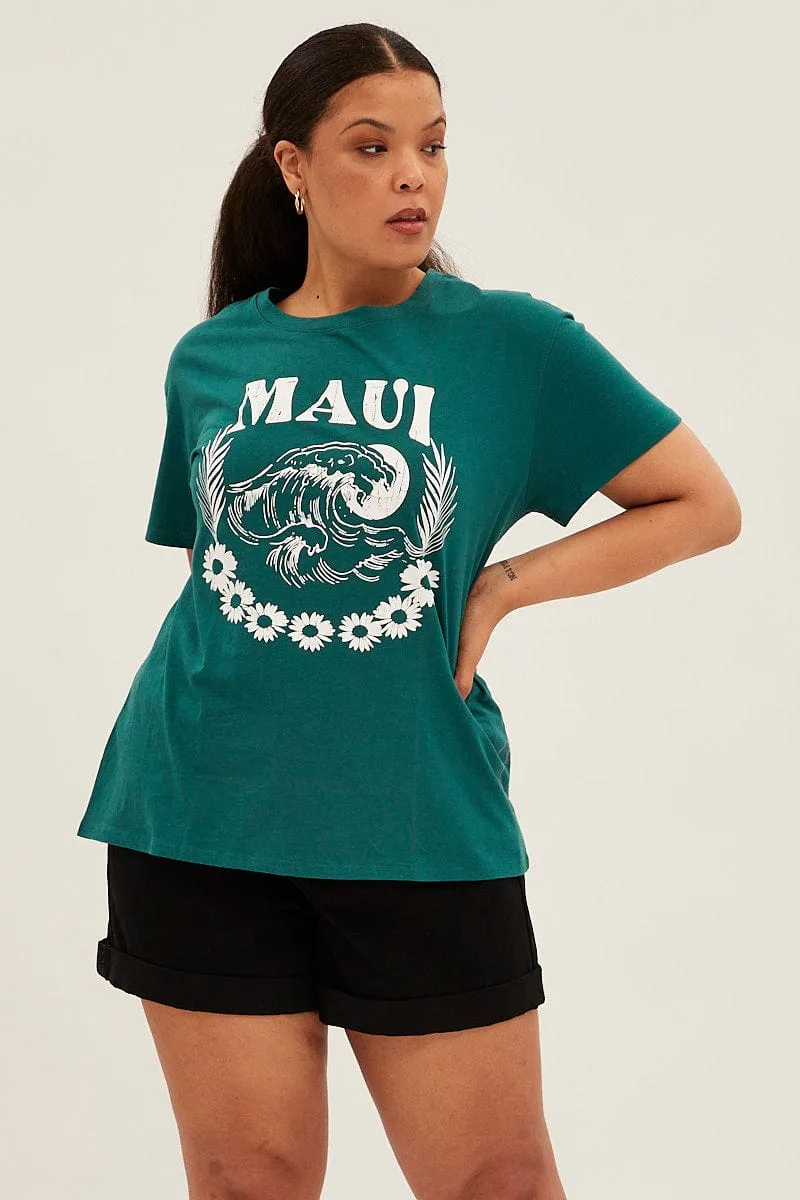 Green Graphic T-shirt Maui Cotton Ultimate Fit Non Fading Material