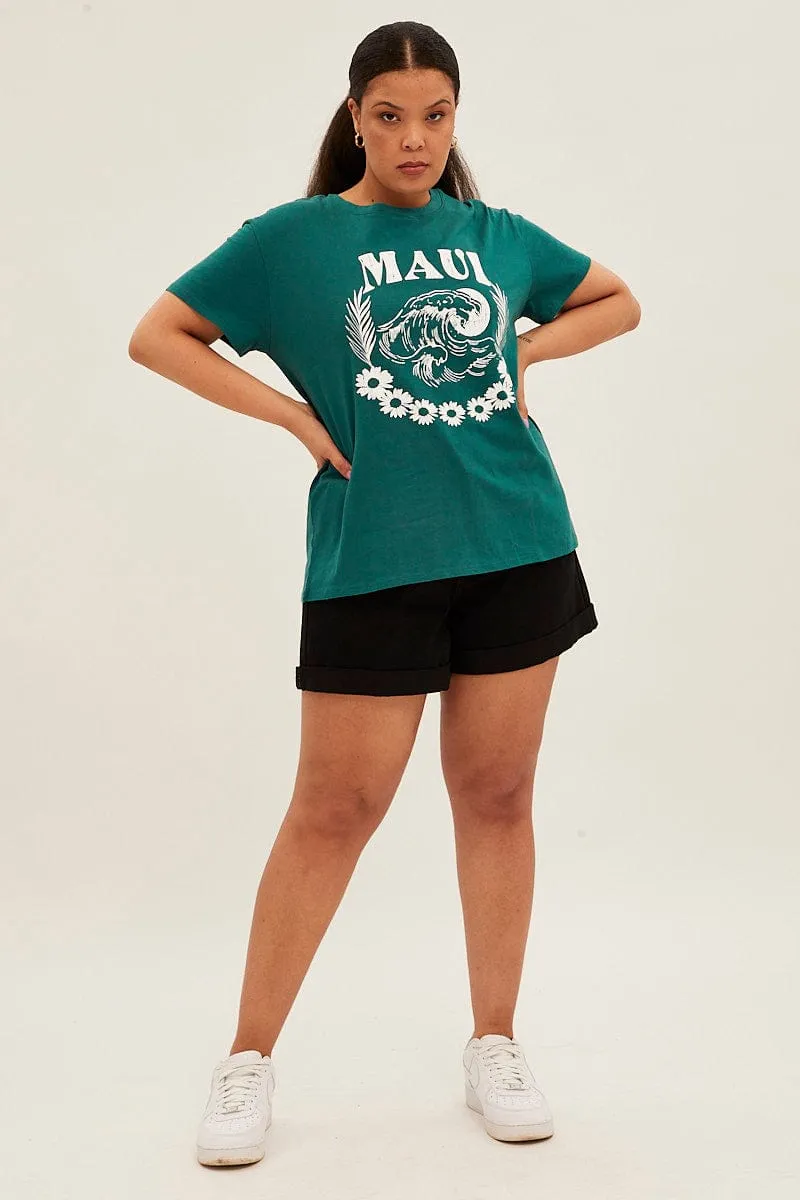 Slim Fit Design Sporty Look Green Graphic T-shirt Maui Cotton
