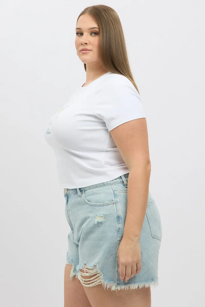 White Baby Tee Short Sleeve Crew Neck Durable Knitwear Stylish Layering