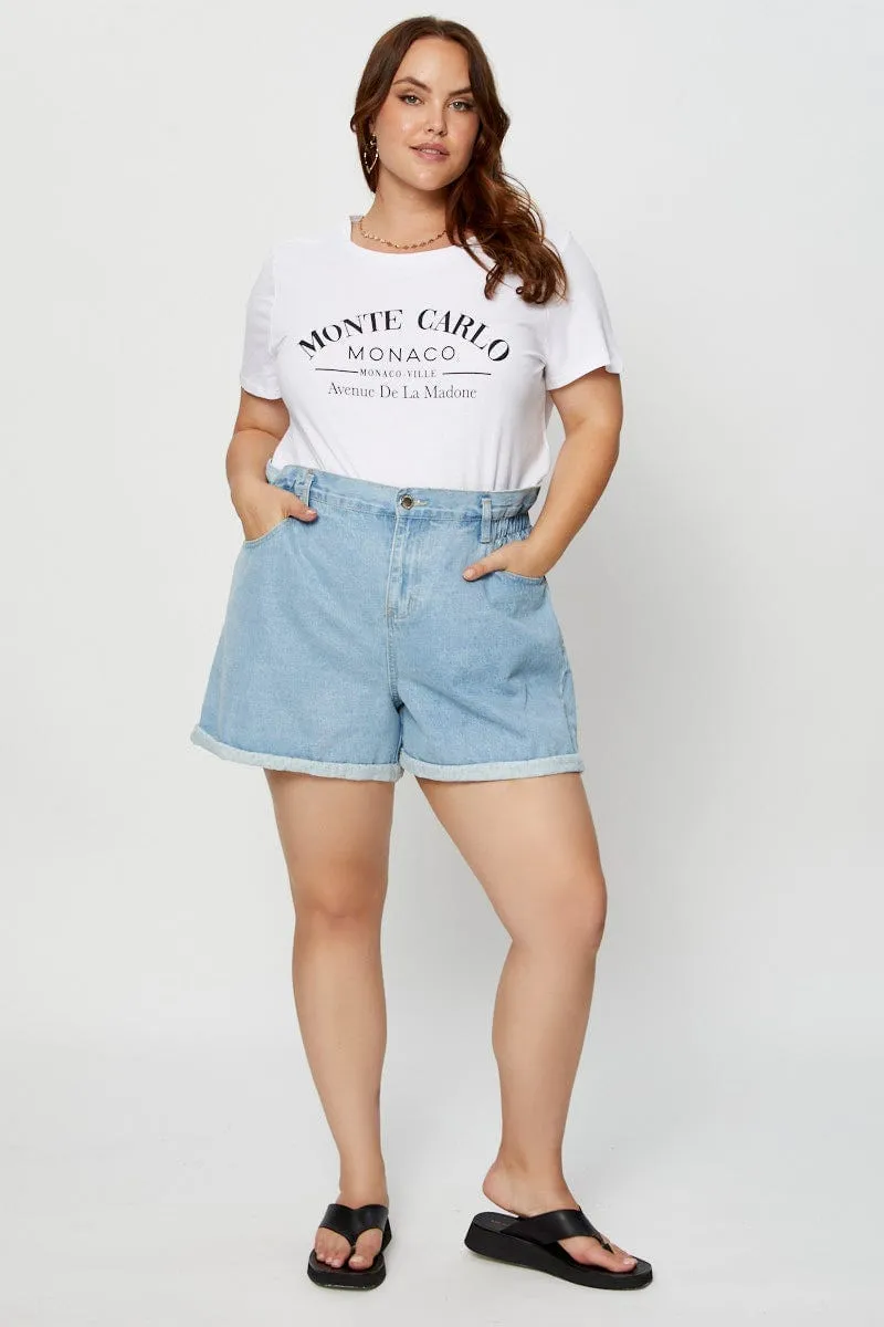 White Graphic T-shirt Crew Neck Short Sleeve Breathable Mesh Panels