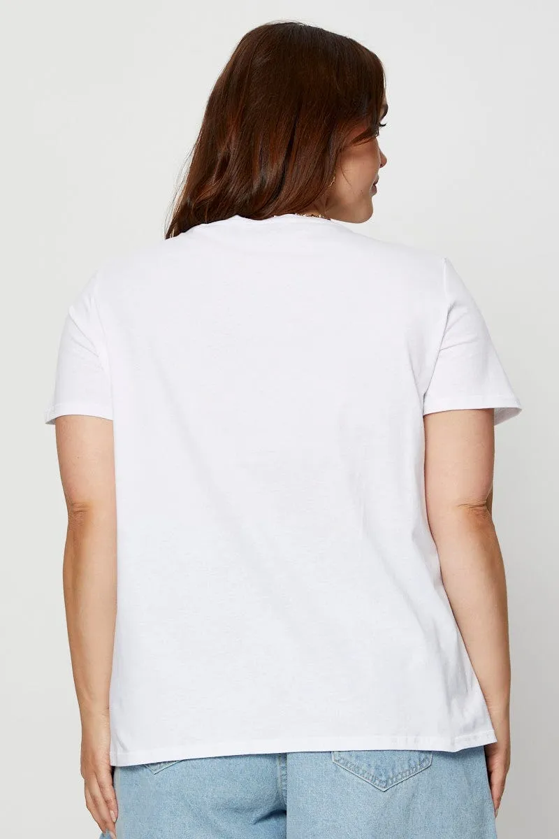 Yarn Dyed Fabric Light and Breezy White Graphic T-shirt Crew Neck Short Sleeve