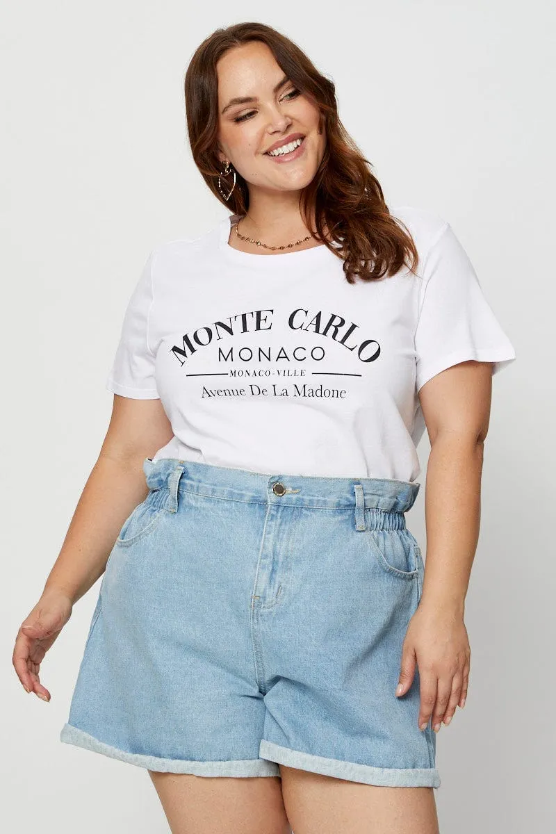 White Graphic T-shirt Crew Neck Short Sleeve Retro