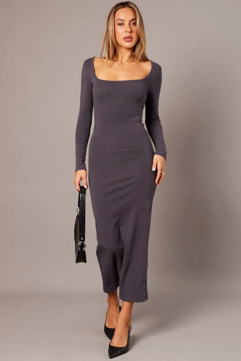 Grey Bodycon Dress Long Sleeve QuickRelease Fasteners fashionable blazer
