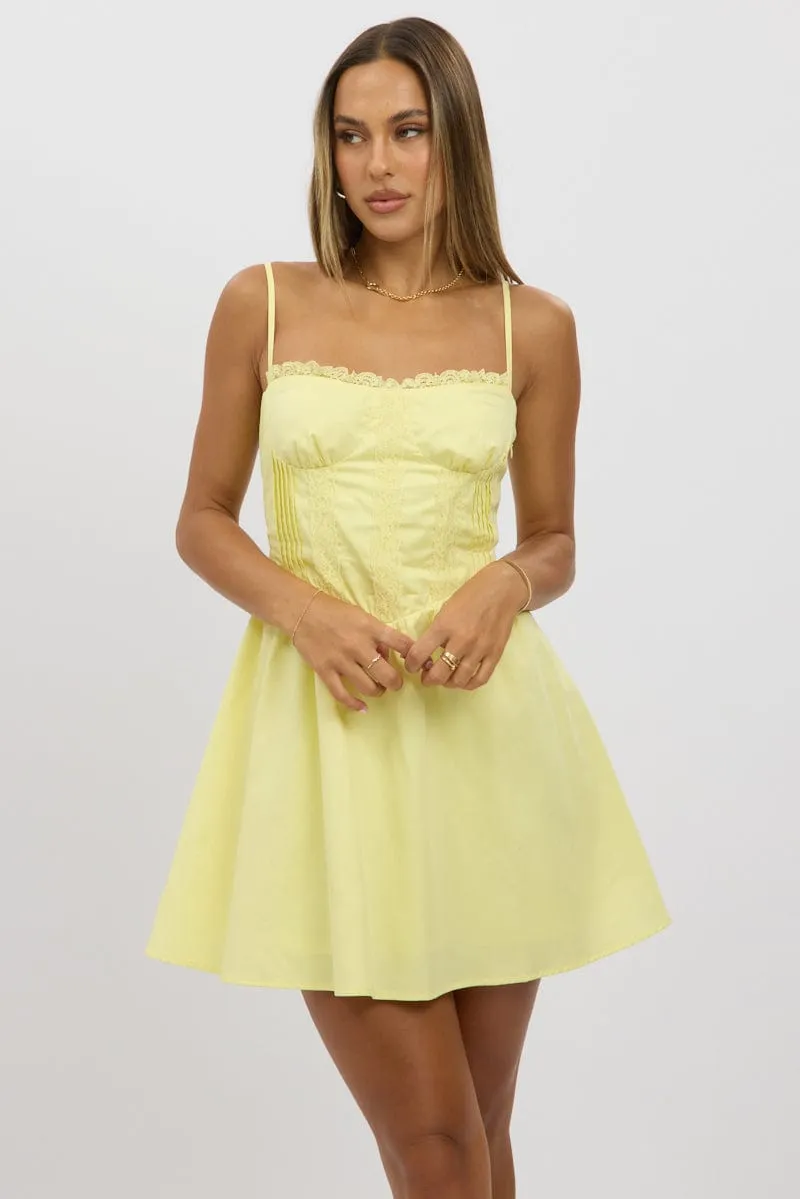 Yellow Fit And Flare Dress Poplin Mini Elegant Tunic