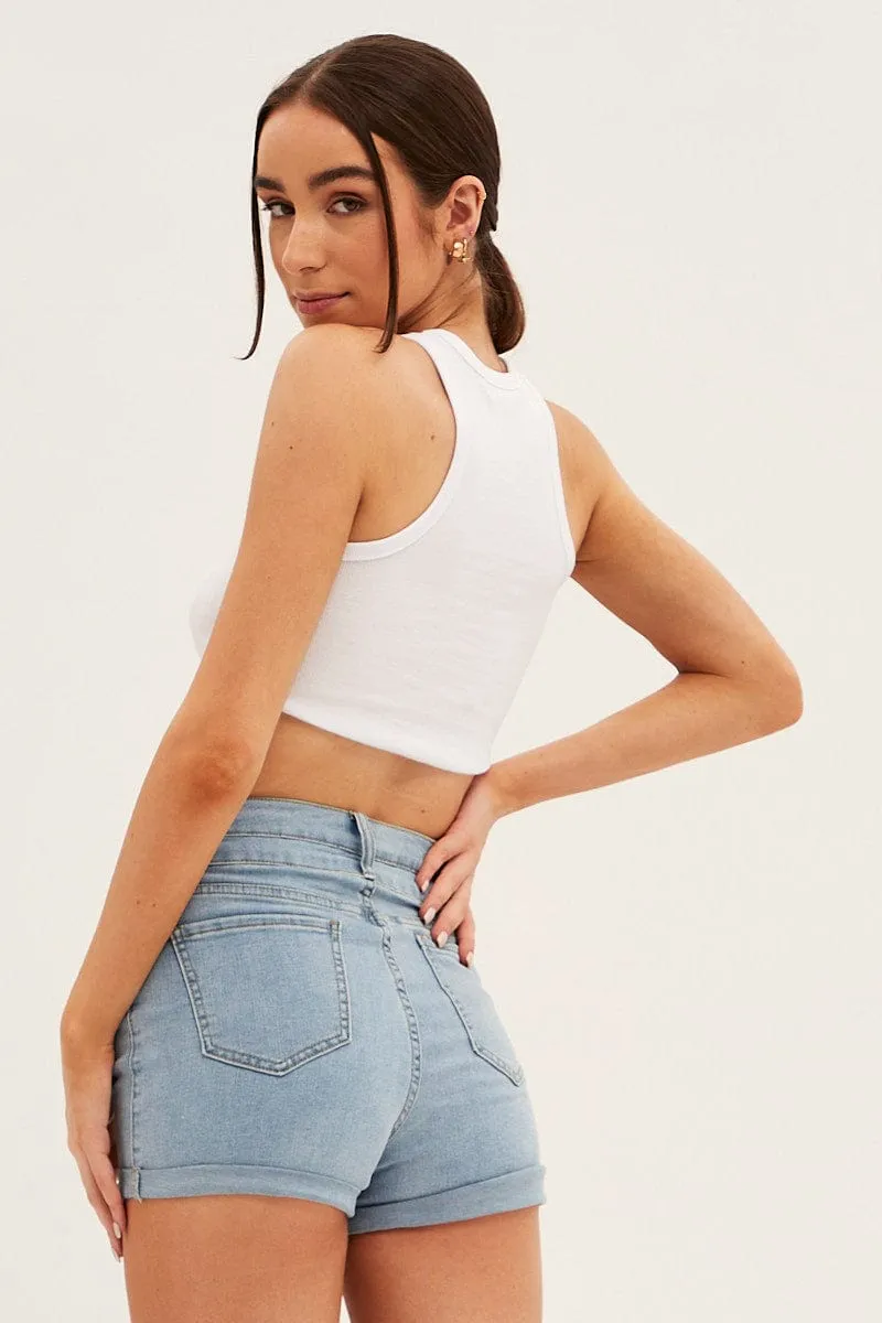 White Eagle Curve Hem Racer Back Crop Tank Dry Touch