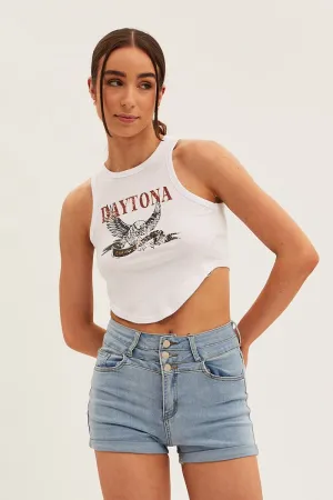 Eco Core Comfortable Jumpsuit White Eagle Curve Hem Racer Back Crop Tank