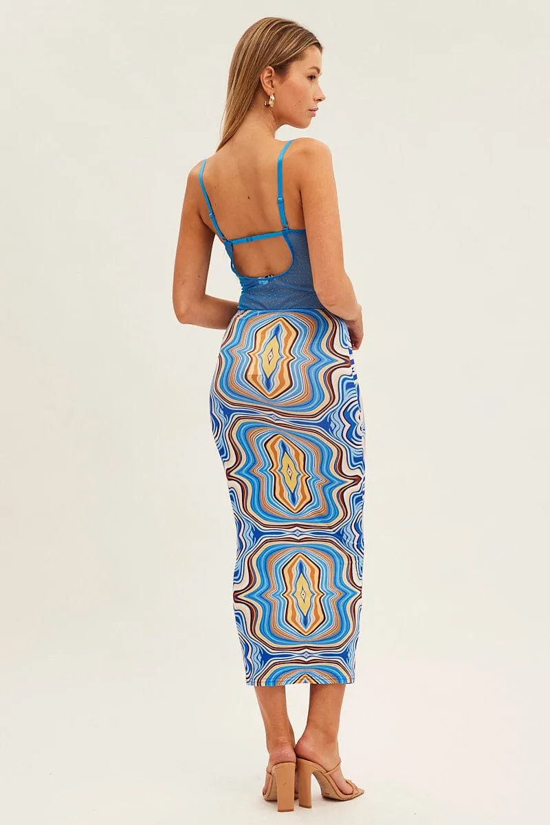 Blue Abstract Abstract Midi Skirt Comfy Wear