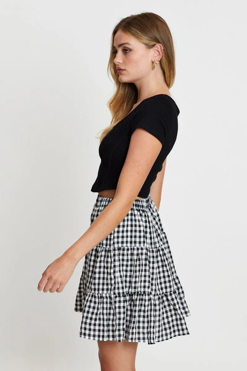 Subtle Detail Check Flare Skirt Mini High Rise