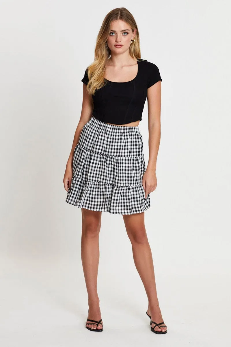 Check Flare Skirt Mini High Rise Airy Feel