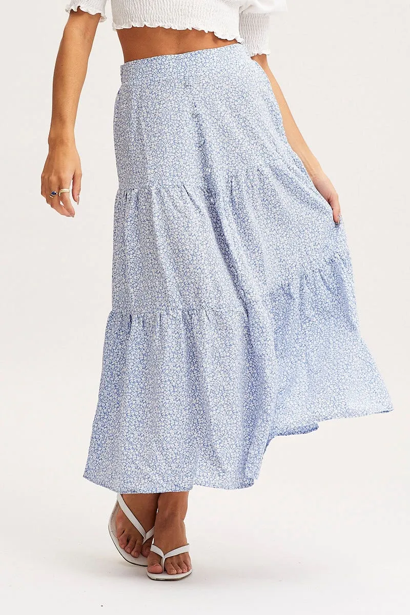 Print Midi Skirt High Rise Tiered Weekend Look