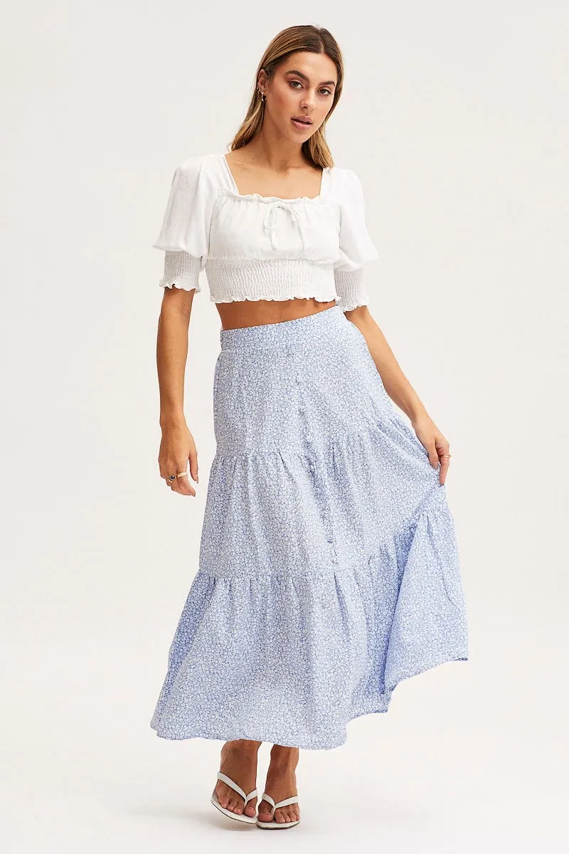 Print Midi Skirt High Rise Tiered Fall Favorite Bold Statement