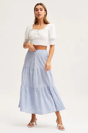 Smart Design Adjustable drawstring Print Midi Skirt High Rise Tiered