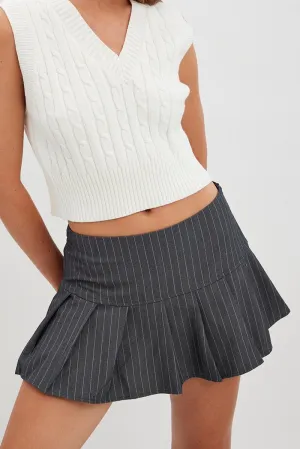 Simple Look Simple Fashion Grey Stripe Tennis Skirt Low Rise Mini Pleated Lined
