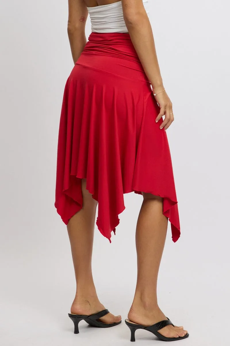 Red Scarf Hem Skirt High Rise Midi Asymm Supersoft Breezy Look Mood Outfitboard