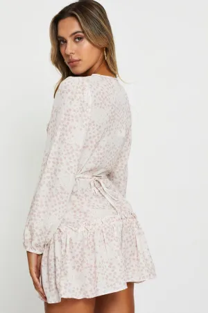 Street Pop Flattering Cut Print Mini Dress Long Sleeve