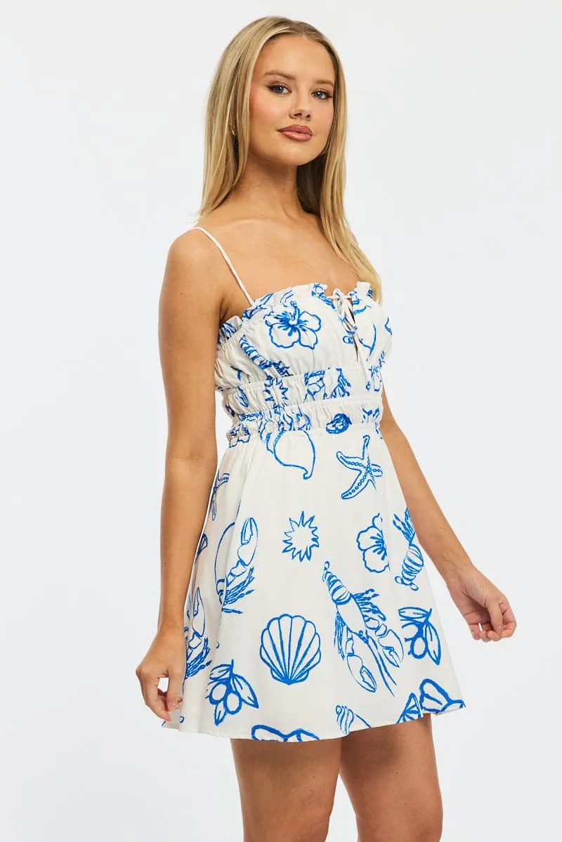 Comfortable and breezy mini Blue Abstract Fit And Flare Dress Mini