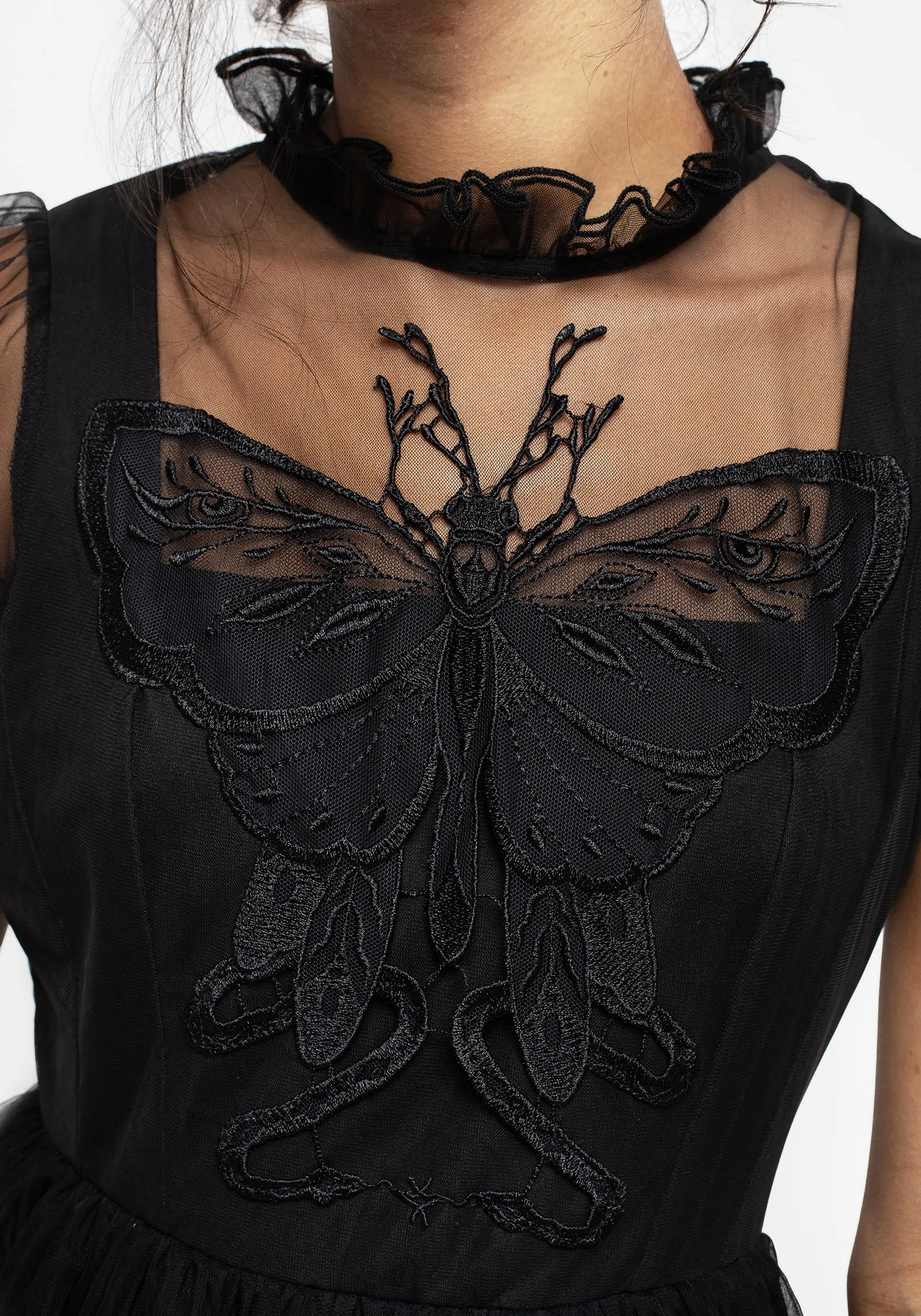 Hysteria Butterfly Applique Frill Neck Tulle Mini Dress Sexy yet elegant mini