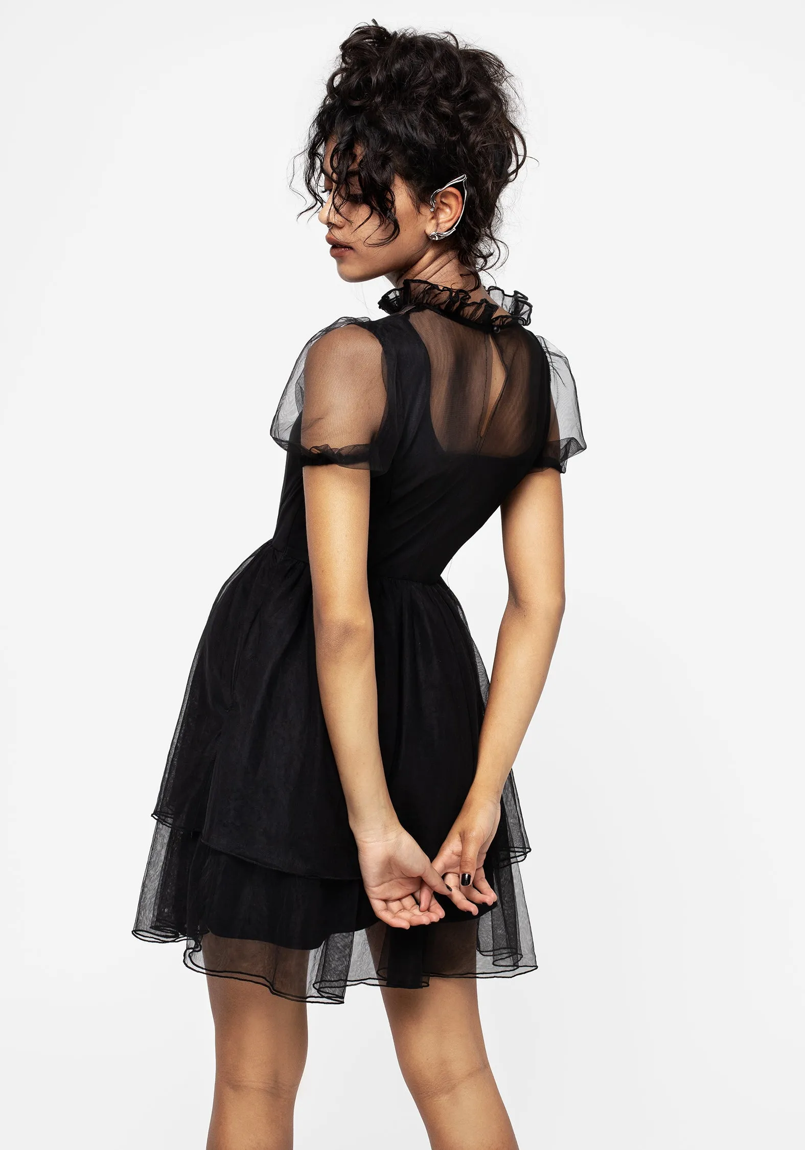 Smart Fit Sunset Glam Hysteria Butterfly Applique Frill Neck Tulle Mini Dress
