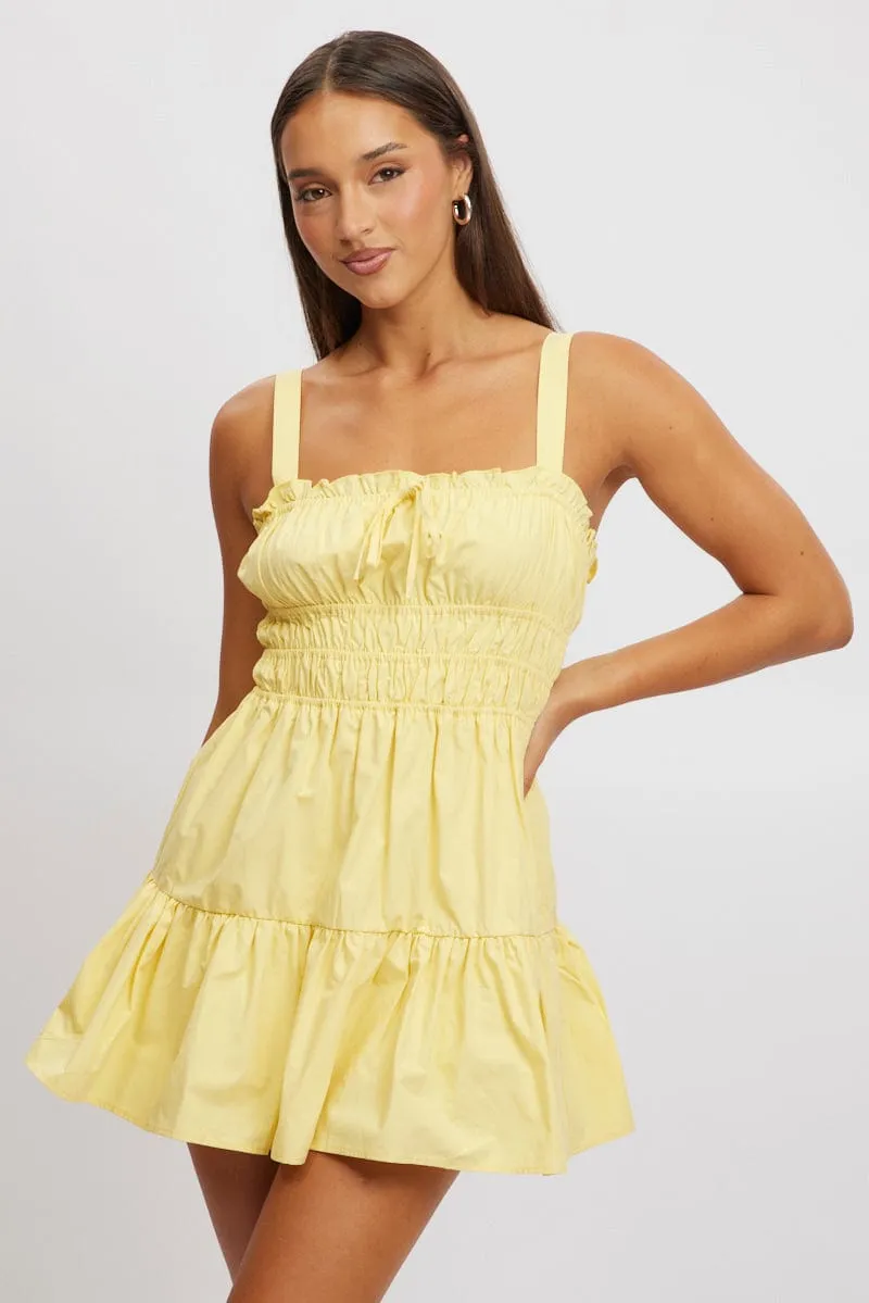 Yellow Fit And Flare Dress Mini Poplin Sleek Silhouette