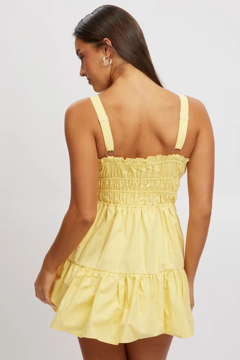 Slit Thigh Modification Sleek Fit Yellow Fit And Flare Dress Mini Poplin