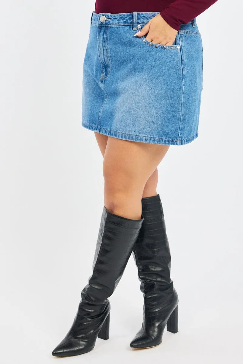 Gentle Vibe Denim Studded Mini Skirt