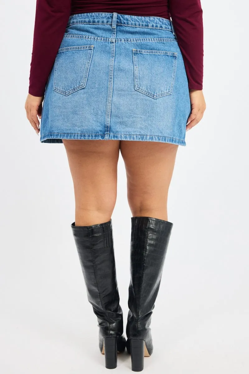 Athleisure Inspired Denim Studded Mini Skirt