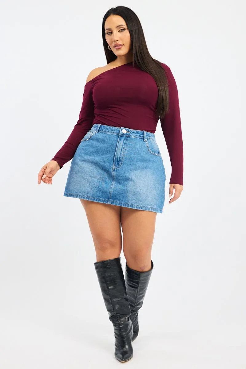 Denim Studded Mini Skirt Embossed Detail