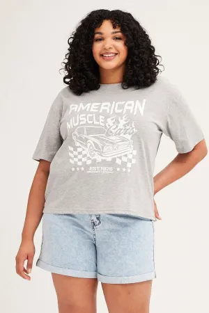 Long Sleeve V-Neck Grey Short Sleeve Graphic T-shirt