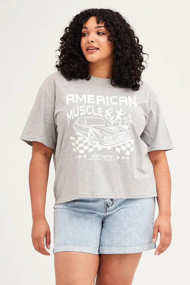 UV Protection Fabric Fashionable Wear Grey Short Sleeve Graphic T-shirt