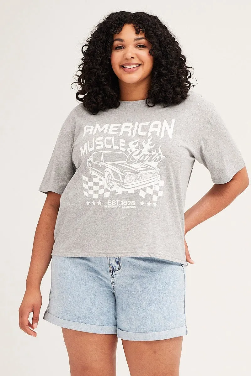 Long Sleeve V-Neck Grey Short Sleeve Graphic T-shirt