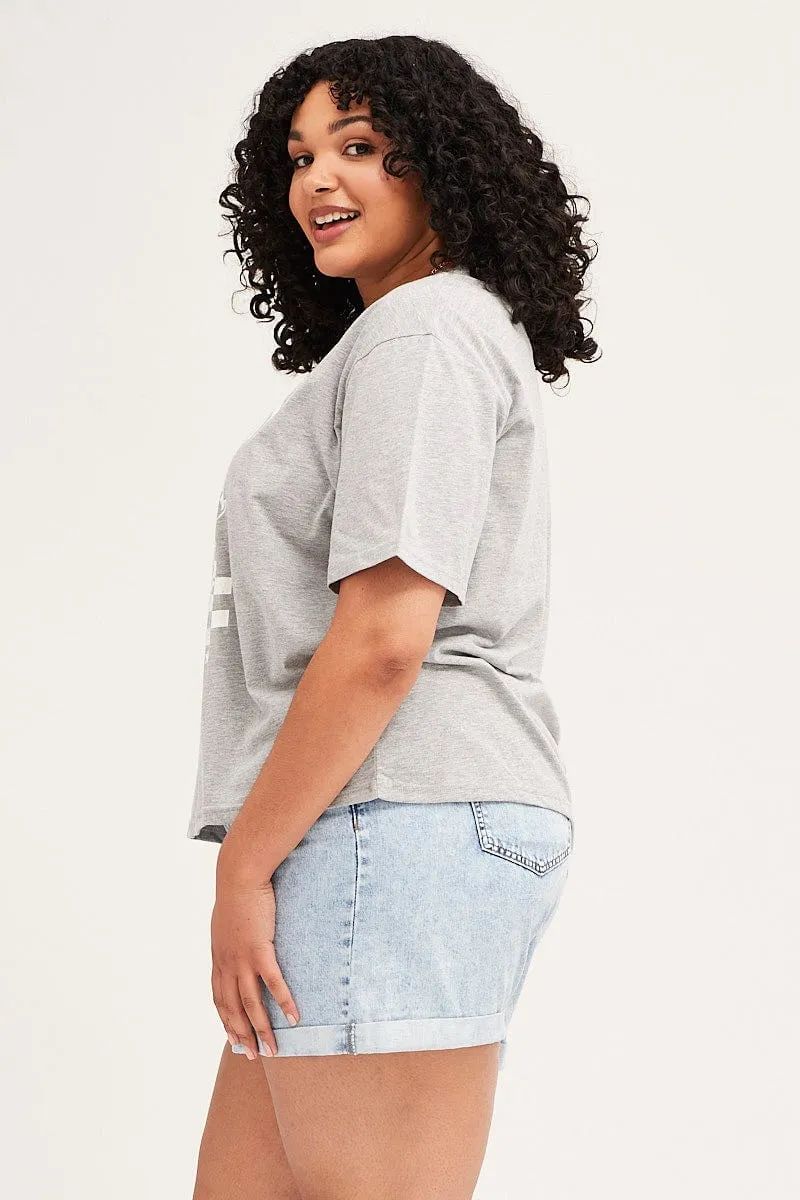 Grey Short Sleeve Graphic T-shirt Minimal Fashion Basic Comfort