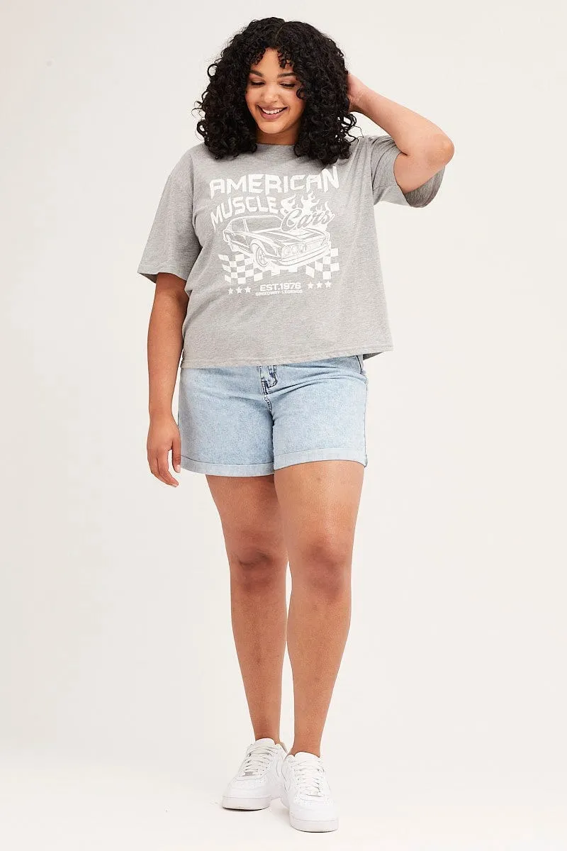 Grey Short Sleeve Graphic T-shirt Fashion Must-Have Light and Soft