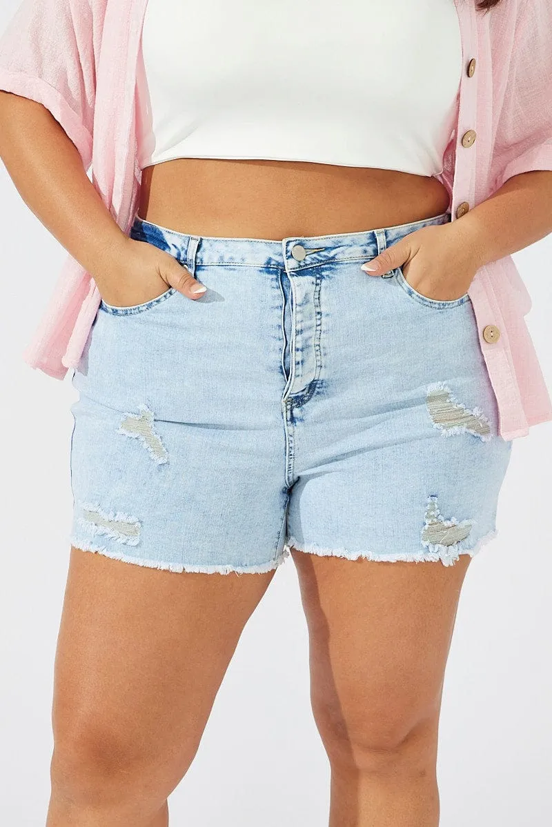 HighVisibility Carnival Look Denim Skinny Shorts High Rise