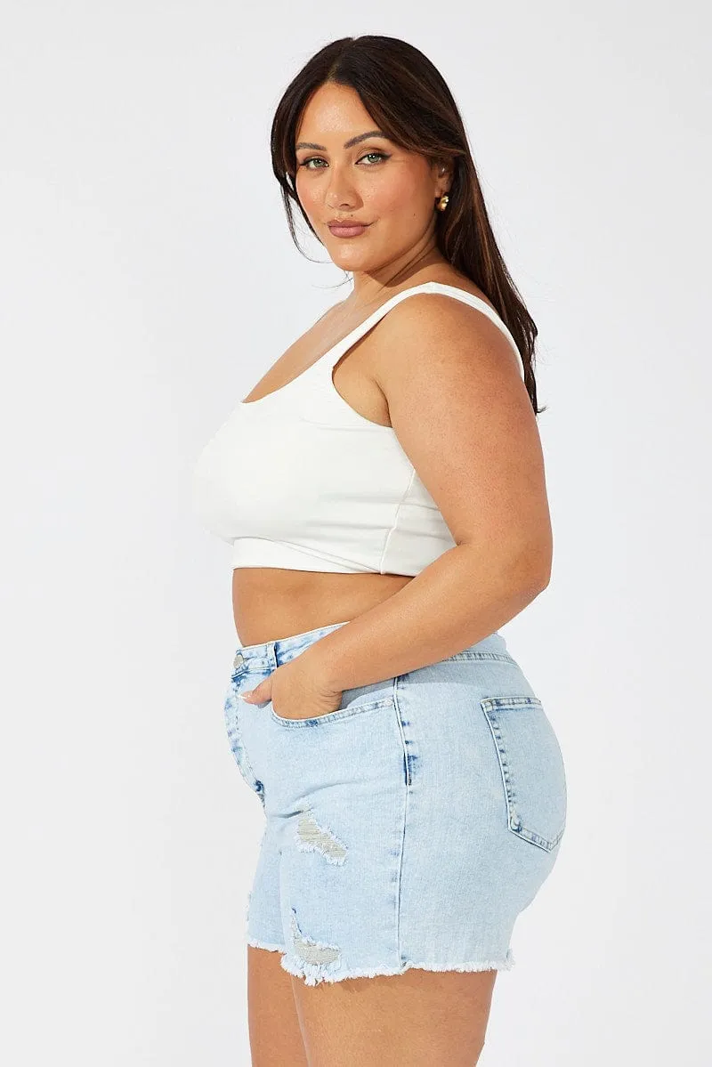 Pure Cotton Denim Skinny Shorts High Rise