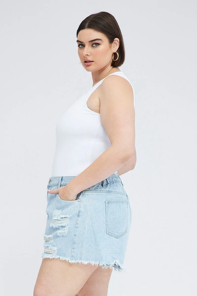Winter Layer Denim Relaxed Shorts High Hise