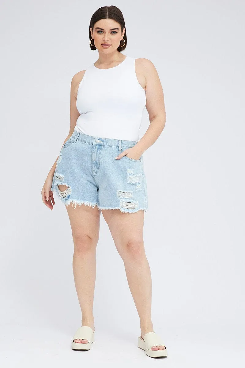 Denim Relaxed Shorts High Hise QuickDryMaterial MachineWashable
