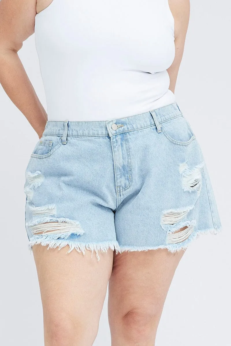 Denim Relaxed Shorts High Hise MoistureWicking Fabric