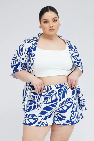 Blue Abstract Relaxed Shorts High Rise Vacation Mood