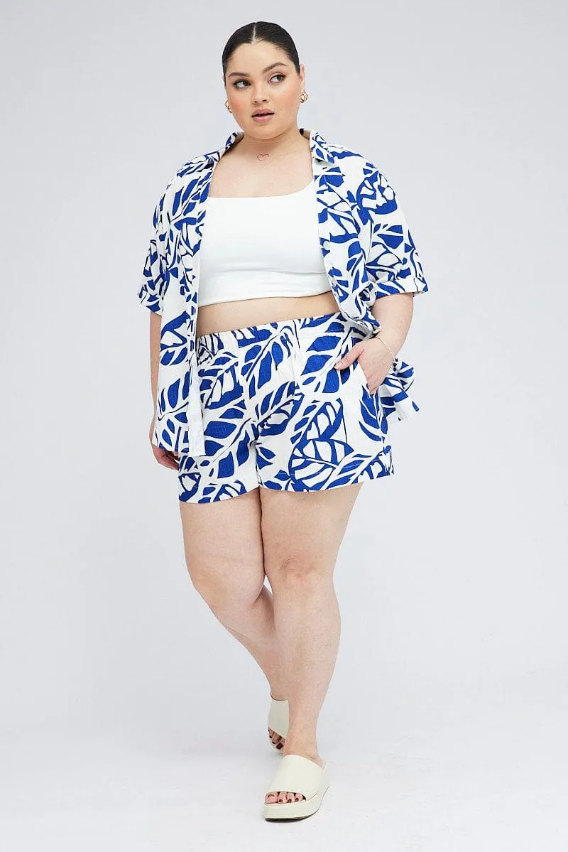 Blue Abstract Relaxed Shorts High Rise CompactKnit