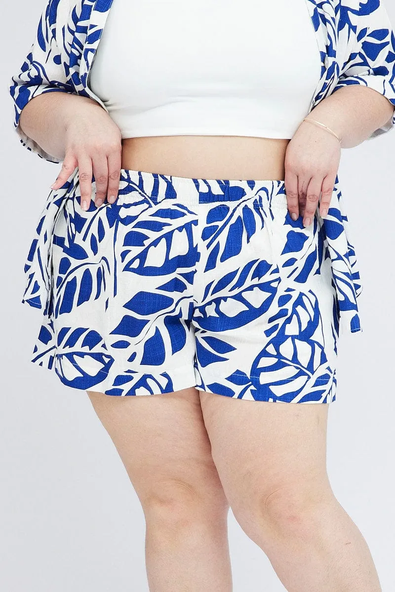 Breathable Lamination QuickDry Material Blue Abstract Relaxed Shorts High Rise