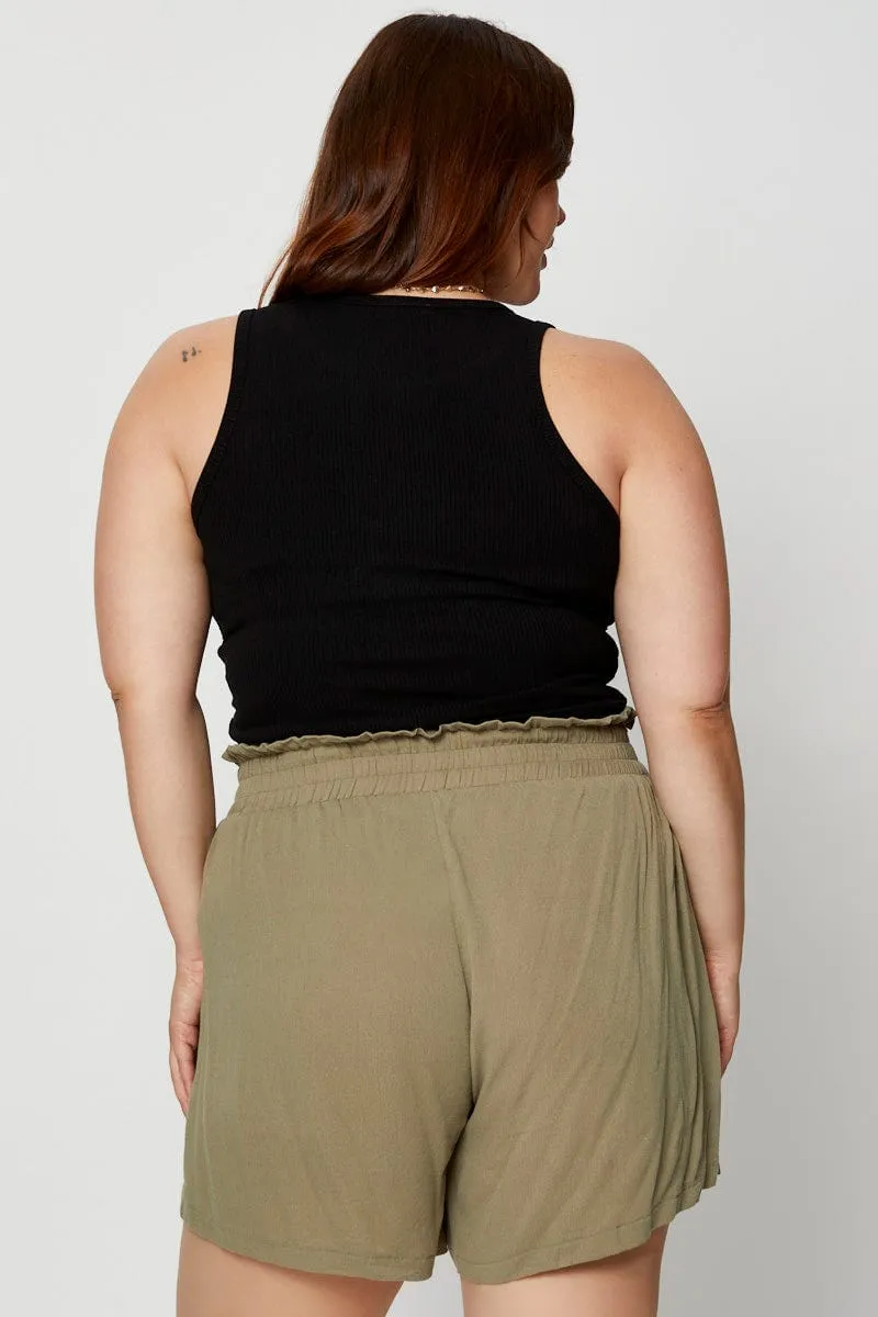 Green Shorts High Rise Shirred Waist Day Off