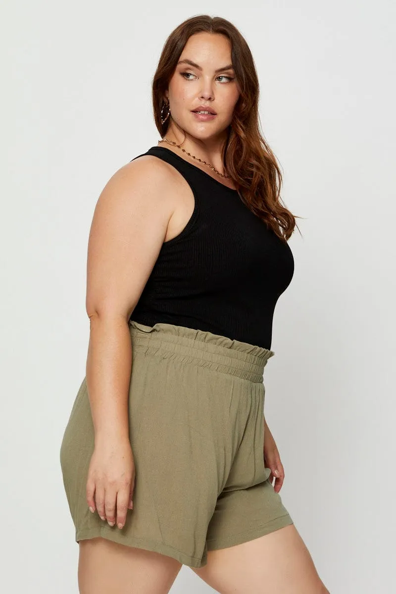 Green Shorts High Rise Shirred Waist Magic Glow
