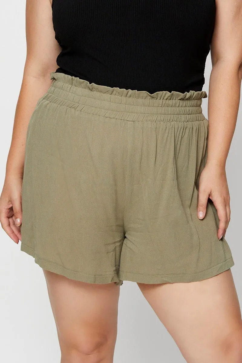 Pure Core Stylish Hat Green Shorts High Rise Shirred Waist