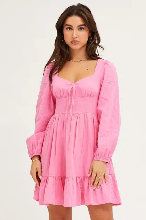 Pink Skater Dress Puff Sleeve Mini Heat Safe Polish Core