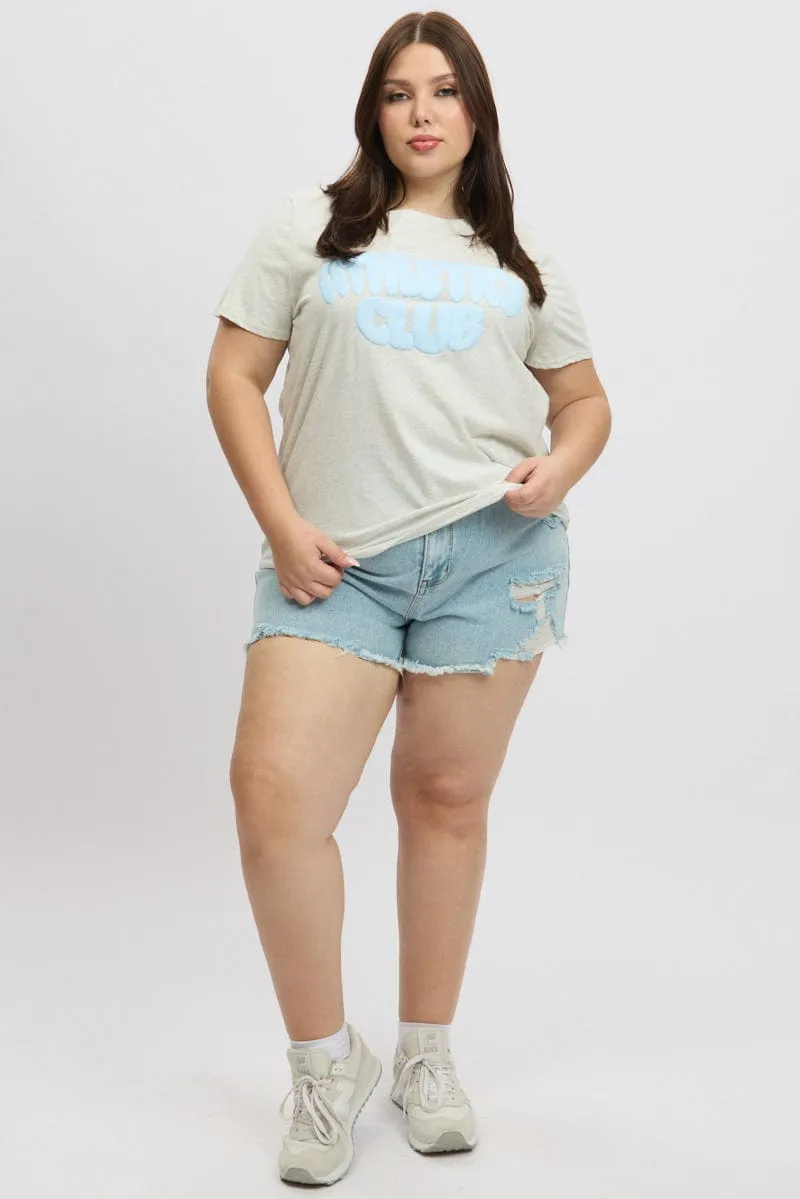 Playful Prints Grey Graphic T Shirt Short Sleeve Crew Neck