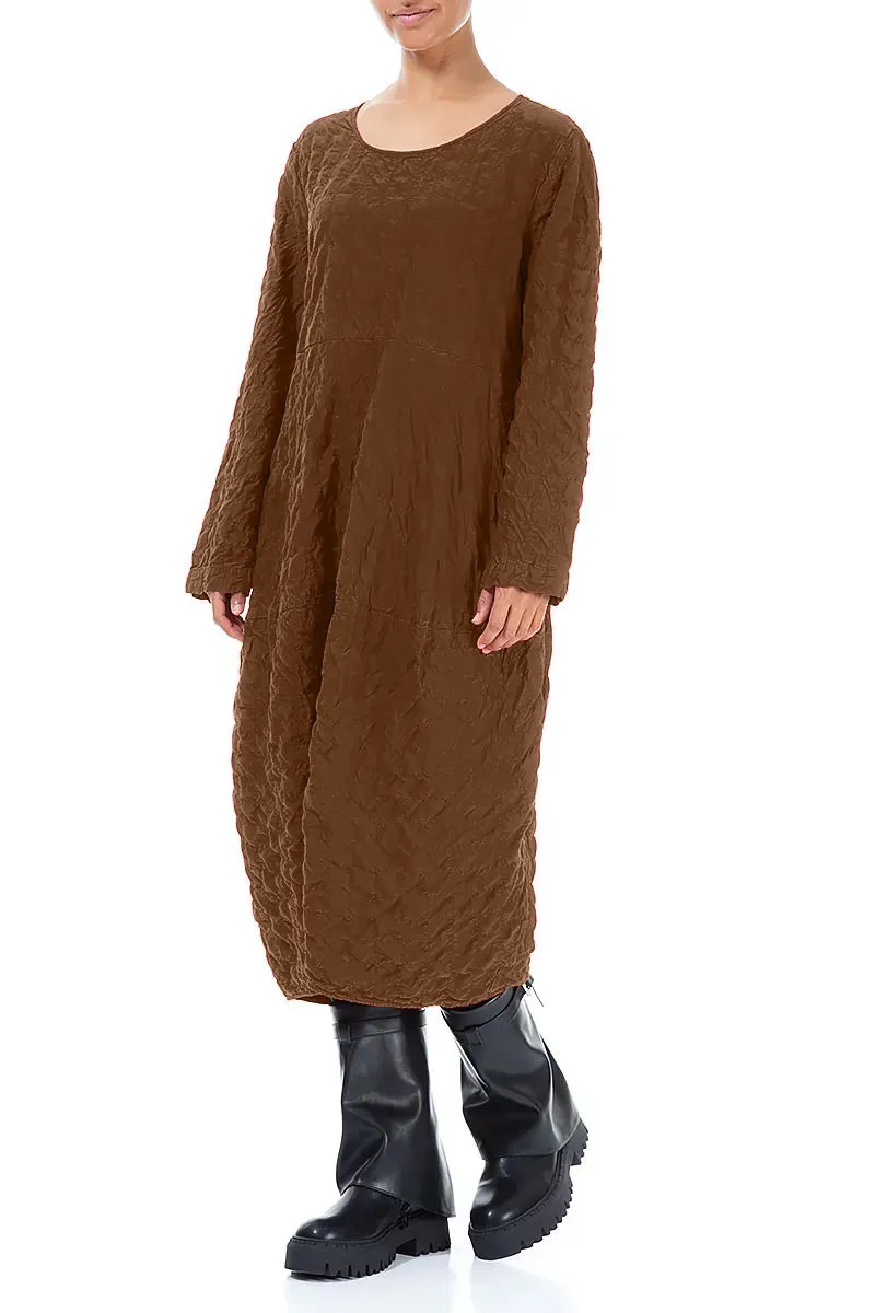 Tencel Blend Fabric Balloon Aged Copper Pleated Silk Bamboo Dress