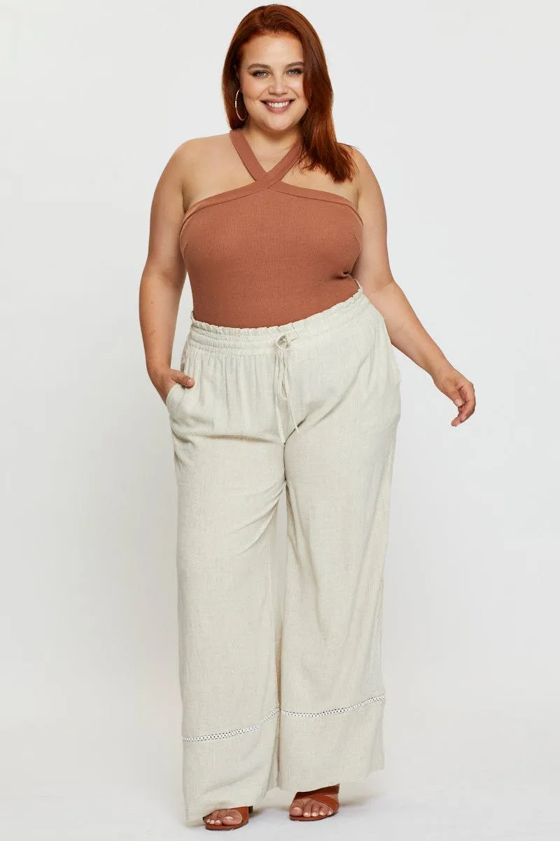 Beige Jersey Bodysuit Cross Front Halter HighElasticity EcoFriendly Dye