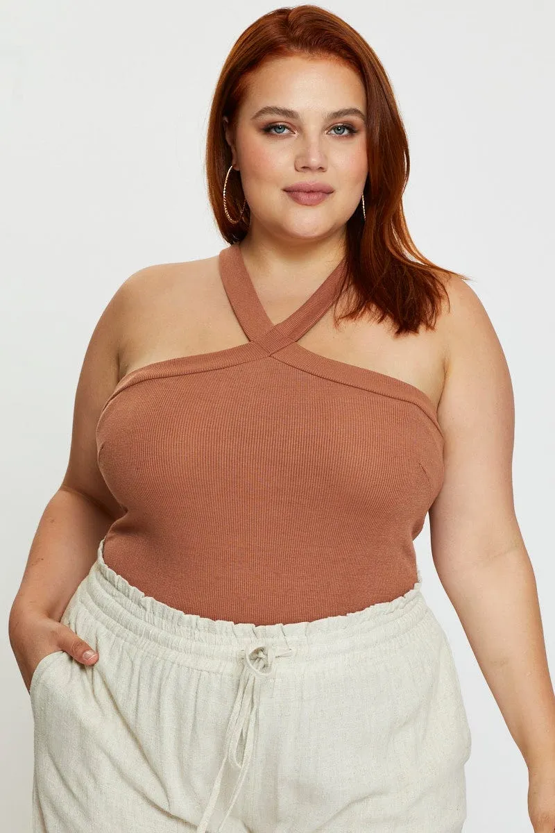 Star Mood Bold Core Beige Jersey Bodysuit Cross Front Halter