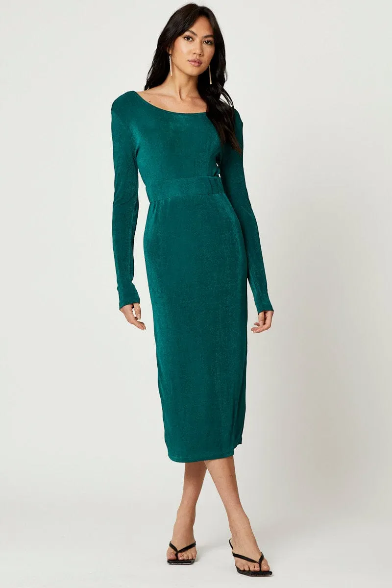 Fable Core ComfortWaistband Green Slinky Jersey Bodycon Dress