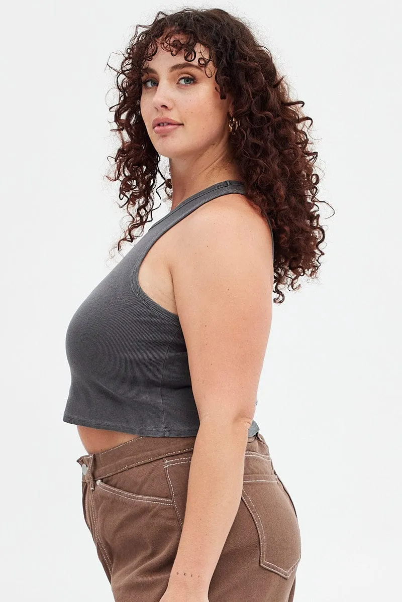 SeamFreeEngineering Grey Graphic Tank Daytona Crop Rib Jersey